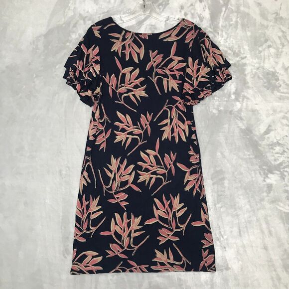 Lucky Brand Dress Womens Medium Blue Pink Shift Flutter Short Sleeve Tropical - Picture 2 of 10